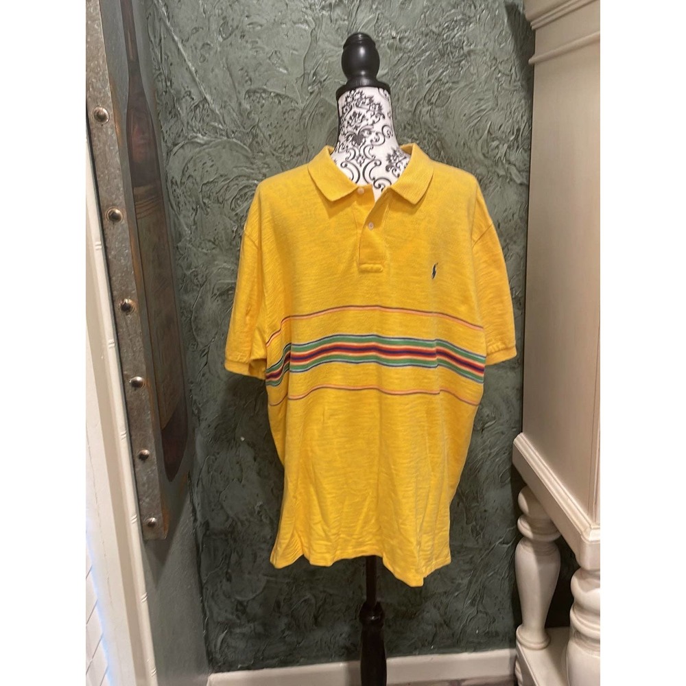 Polo Ralph Lauren Men's Yellow Striped Polo Shirt Size XXL